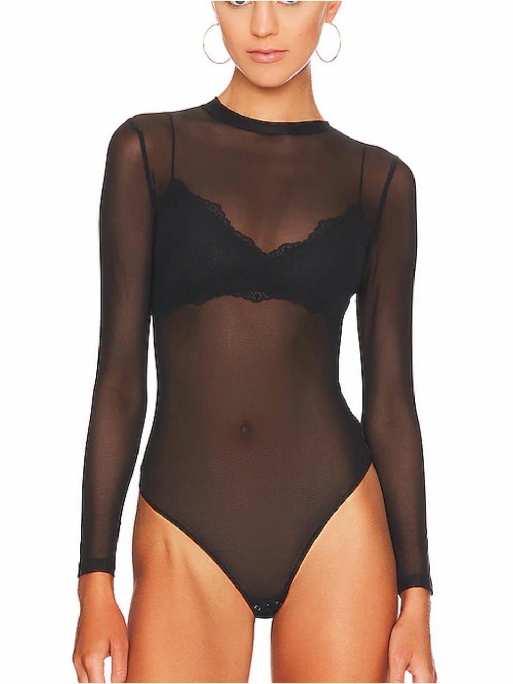 Sheer Long-Sleeve Black Bodysuit
